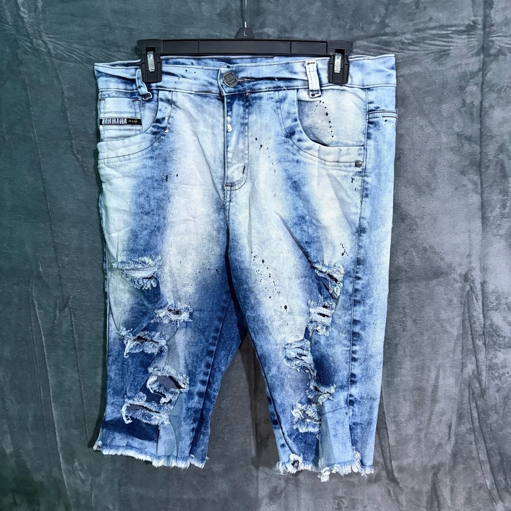 Y2K Jean Shorts Mens 44 Cut Off Paint Splatter